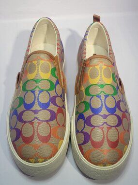 Coach Skate Pride Rainbow Signature Men's Size 11D Slip On Sneakers CA284